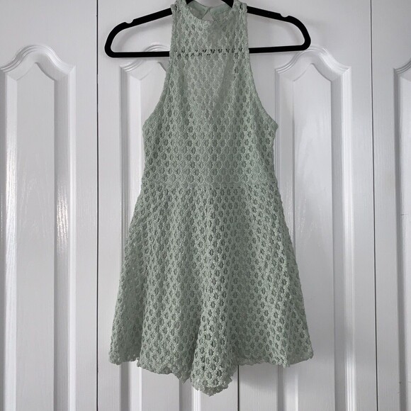 Urban Outfitters Silence Noise Romper Women S Lace Green Sheer High Neck Preppy - Picture 2 of 13